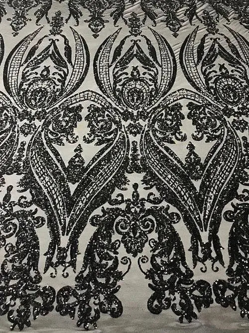a black and white fabric with a design on it