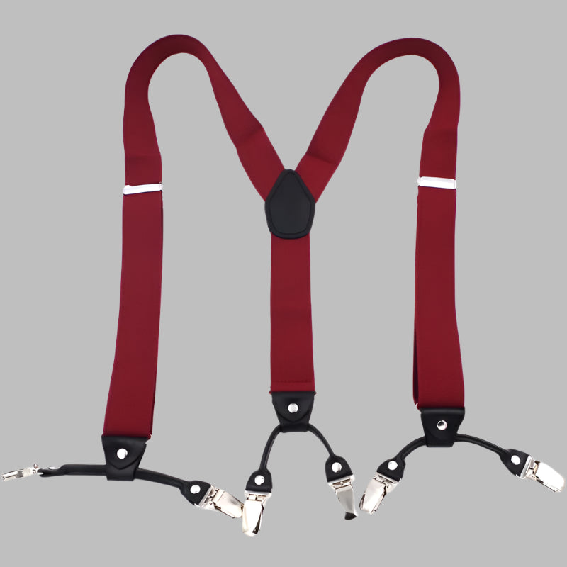 Red - 6-Clip Black Leather Suspenders for Men Suspenders Luxurious Weddings