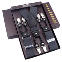 Dark Grey - 6-Clip Black Leather Suspenders for Men Suspenders Luxurious Weddings
