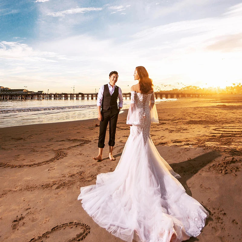 Off The shoulder puff Sleeves Sweetheart Mermaid Wedding Dress Wedding Dress Luxurious Weddings