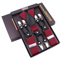 Red - 6-Clip Black Leather Suspenders for Men Suspenders Luxurious Weddings