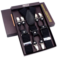 black - 6-Clip Black Leather Suspenders for Men Suspenders Luxurious Weddings