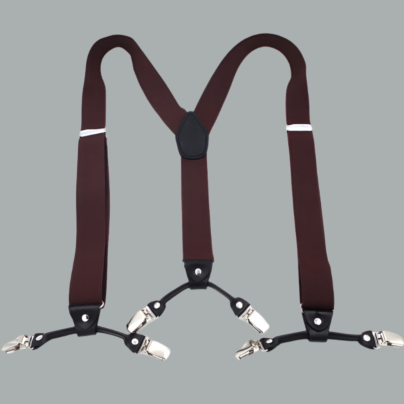 Chocolate - 6-Clip Black Leather Suspenders for Men Suspenders Luxurious Weddings