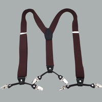 Chocolate - 6-Clip Black Leather Suspenders for Men Suspenders Luxurious Weddings