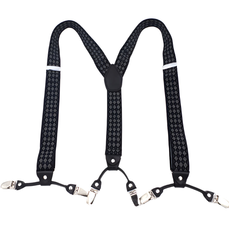 WHITE - 6-Clip Black Leather Suspenders for Men Suspenders Luxurious Weddings