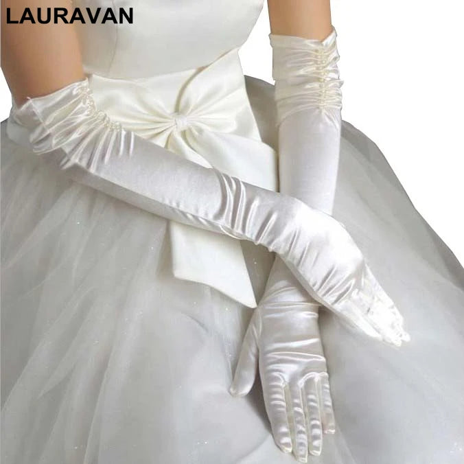 Stunning Bride Wedding Gloves - Elegant Long Beaded Satin Luxurious Weddings