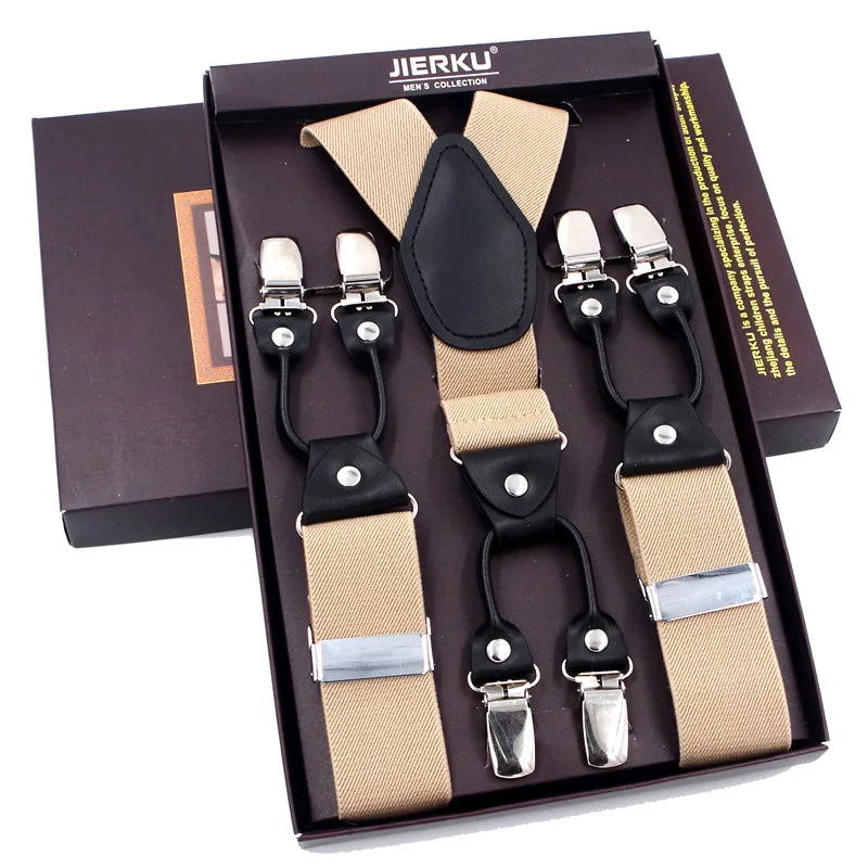 Ivory - 6-Clip Black Leather Suspenders for Men Suspenders Luxurious Weddings