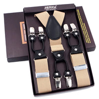 Ivory - 6-Clip Black Leather Suspenders for Men Suspenders Luxurious Weddings