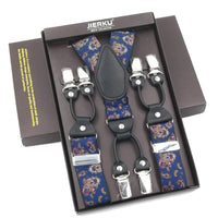 PEACOCK BLUE - 6-Clip Black Leather Suspenders for Men Suspenders Luxurious Weddings