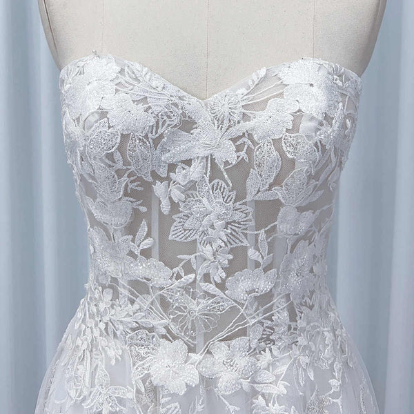 Boho Sweetheart Lace A-Line Wedding Dress Boho Wedding Dress Luxurious Weddings