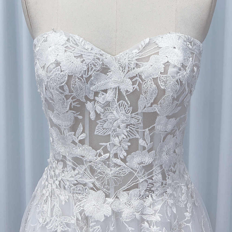 Boho Sweetheart Lace A-Line Wedding Dress Boho Wedding Dress Luxurious Weddings