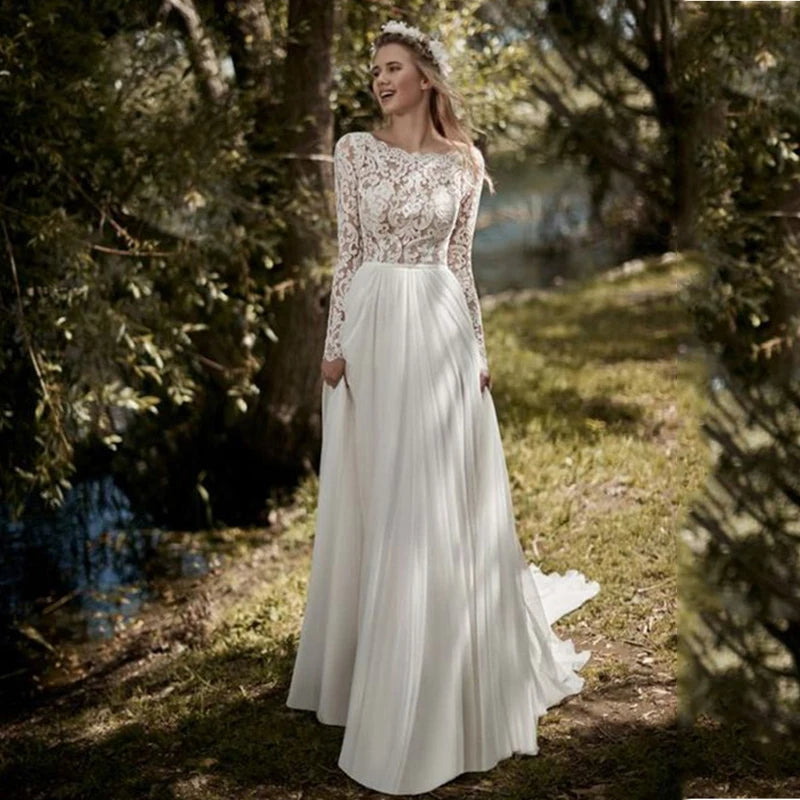 Chiffon Boho Wedding Dresses Long Sleeves Wedding Dress Luxurious Weddings