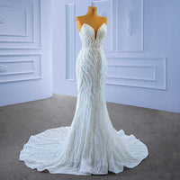 Romantic Pearl-Encrusted A-Line Wedding Gown Mermaid Dress Luxurious Weddings