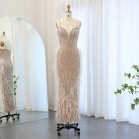 Luxury Feather White Nude Mermaid Evening Dress With Necklace Spaghetti Straps Women Wedding Party Prom Gowns Sz185 Luxurious Weddings