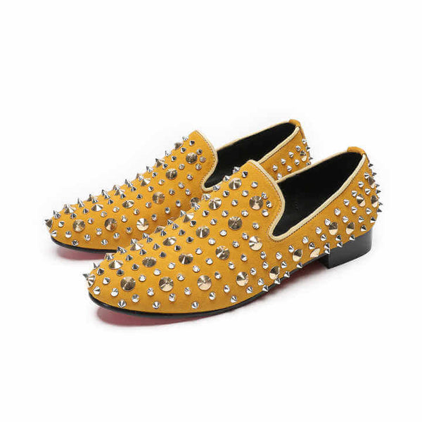 Men's Rivet Spike Luxury Loafers | Yellow Loafers Luxurious Weddings