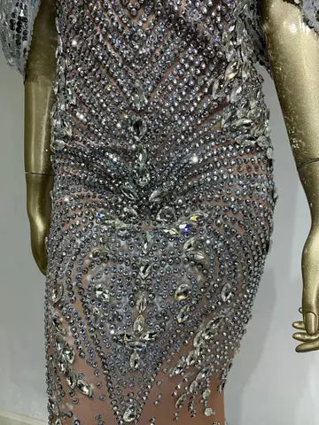 Luxury Crystal Evening Dress - Studded Sequins Elastic Tight Trailing Luxurious Weddings