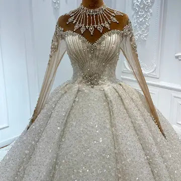 Luxury Crystal Beaded Shimmering Wedding Dress Embroidery Long Sleeve Princess Dress Luxurious Weddings