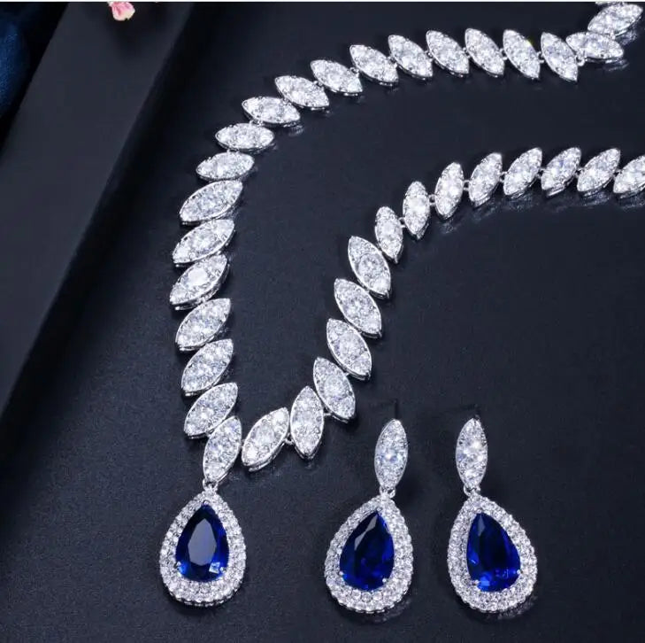 Clear Crystal and Cubic Zircon Necklace and Earrings Jewelry Set for Wedding Prom Bridesmaids or Mother of Bride Luxurious Weddings