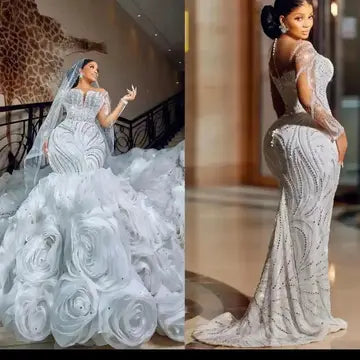 High Quality Lace Vintage Style Mermaid Chapel Pattern Wedding Dress Wedding Dresses Luxurious Weddings