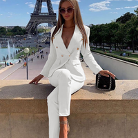 Trendy Ladies Double Breasted Business V Neck Vest womens suit set Luxurious Weddings