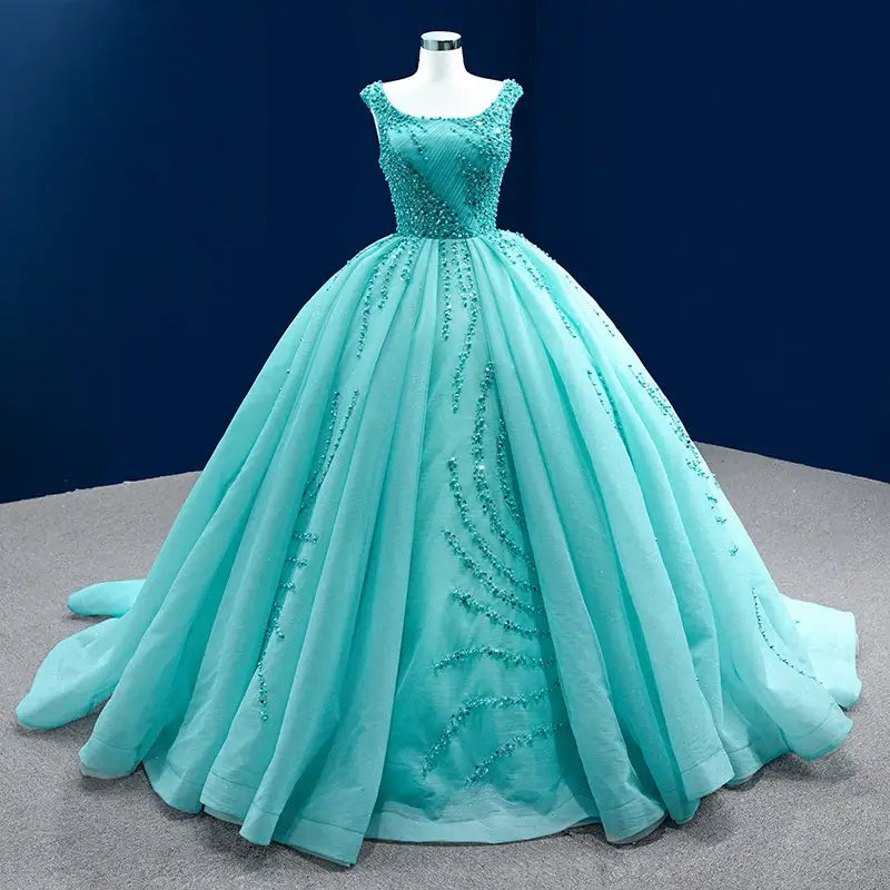 Blue Sleeveless Sequins Long Gown Evening Gown Evening Gown Luxurious Weddings