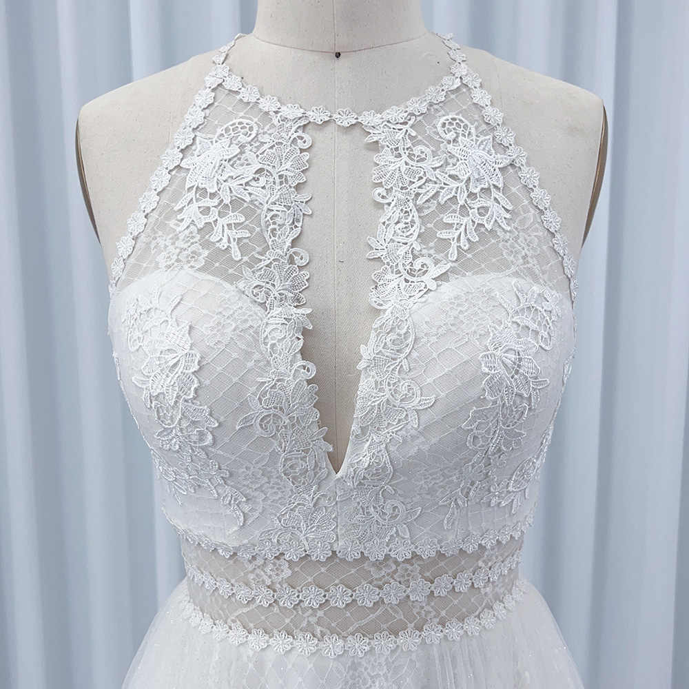 Boho Halter Sleeveless A-Line Wedding Dress