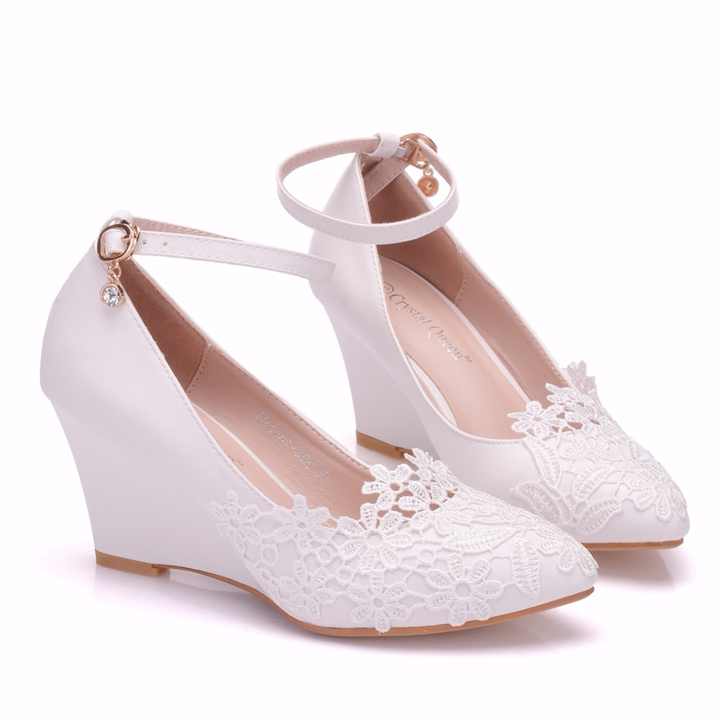 White Lace Wedding Wedges