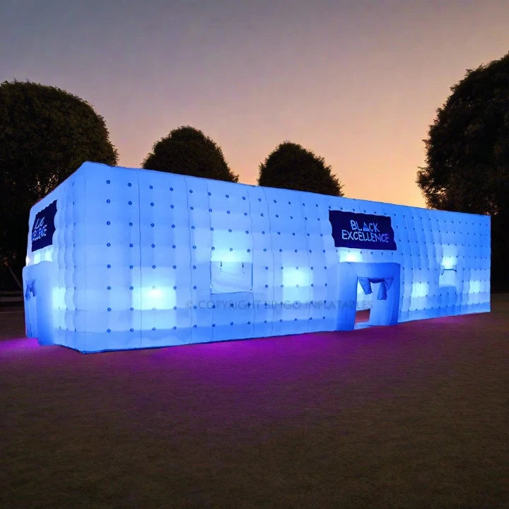 Customized 20m inflatable white rectangle tents with LED light Marquees Luxurious Weddings
