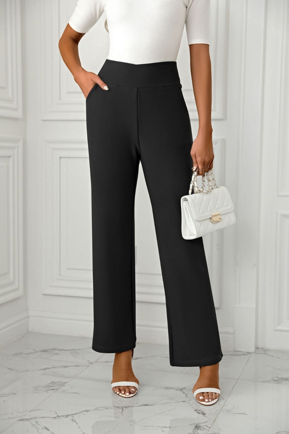 High Waist Straight Leg Pants Pants Luxurious Weddings