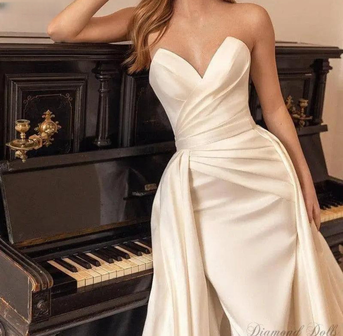 Satin Off Shoulder Wedding Dresses With Detachable Train Luxurious Weddings