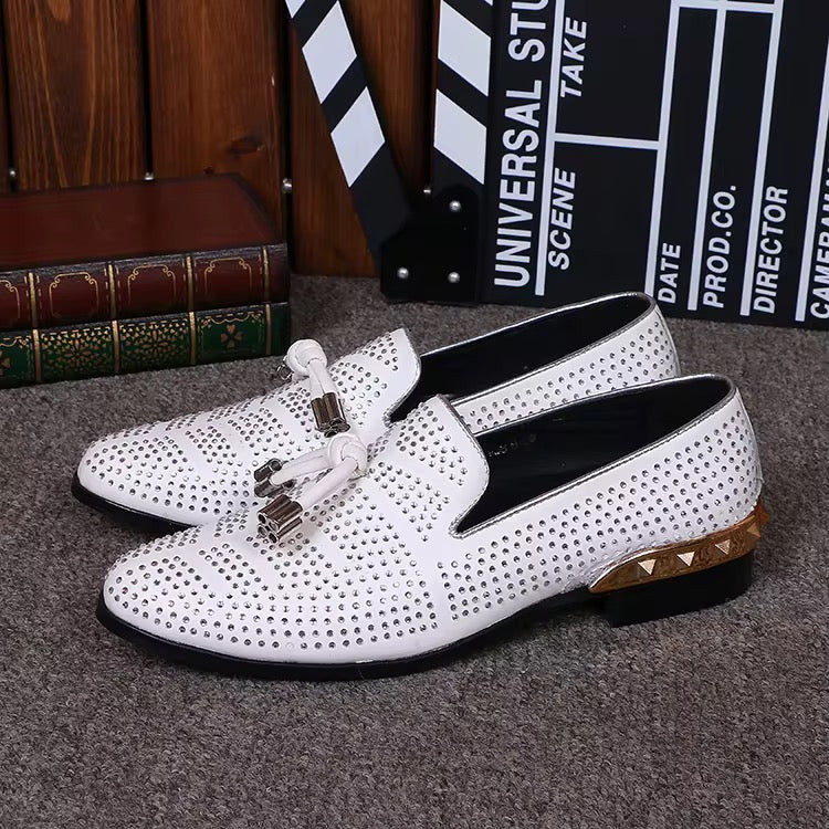 Men’s White Loafers |Studs