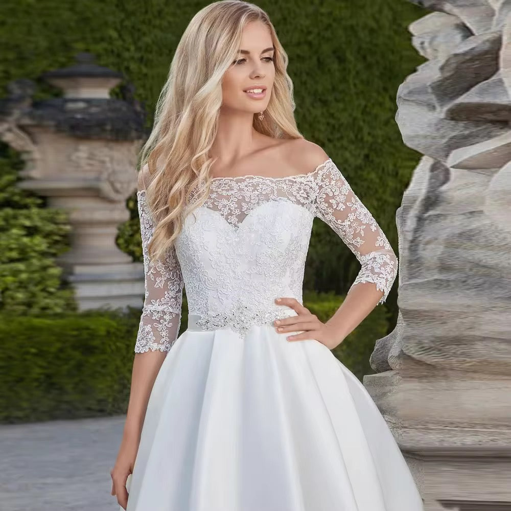 Half Sleeve Mini Wedding Dress