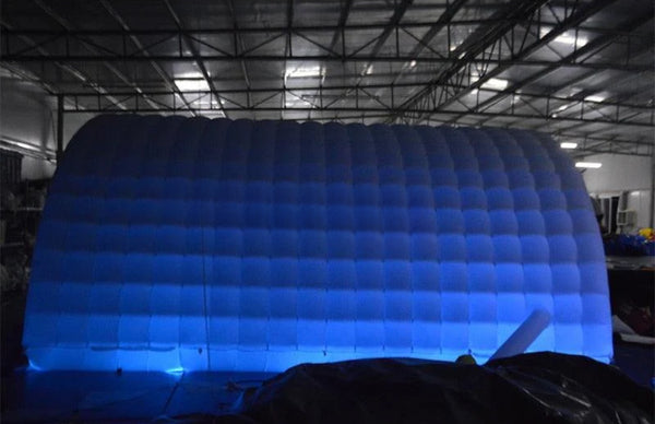 a large inflatable structure in a warehouse