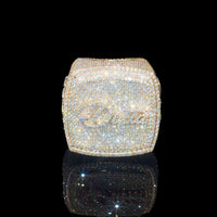 Iced-Out Round Brilliant Cut Diamond 925 Silver Gold-Plated Mens ring Luxurious Weddings