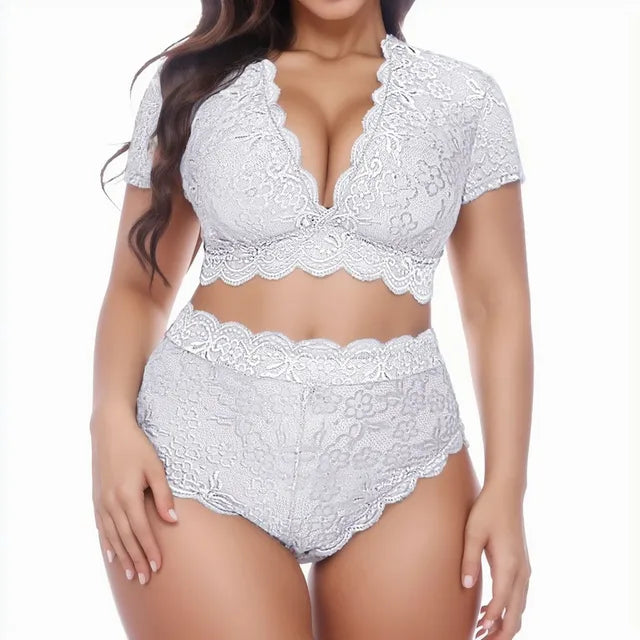 Lace Flower Women Plus Size Underwear Outfit Sexy Push Up 2 Piece Lingerie Set High Waist Ruffle 2024 Porn Lenceria Sexual Mujer Lingerie Set