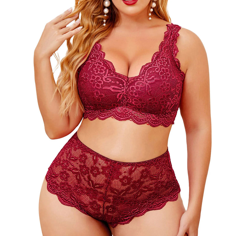 Lace Flower Women Plus Size Underwear Outfit Lingerie Set Luxurious Weddings