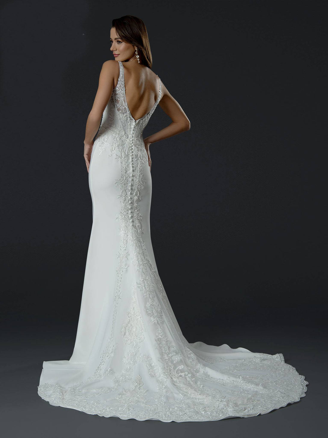 Long Fitted Wedding Mermaid Dress lace train fitted gown Luxurious Weddings