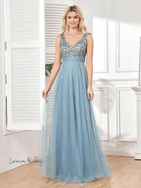 Luxury Blue Sequin Evening Dress 2024 Formal Sequin Dress Luxurious Weddings