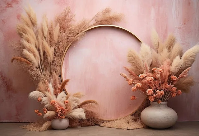 Pink Wedding Floral Backdrops Photography Bohemia Pampas Grass Birthday Decor Photo Background photo backdrop