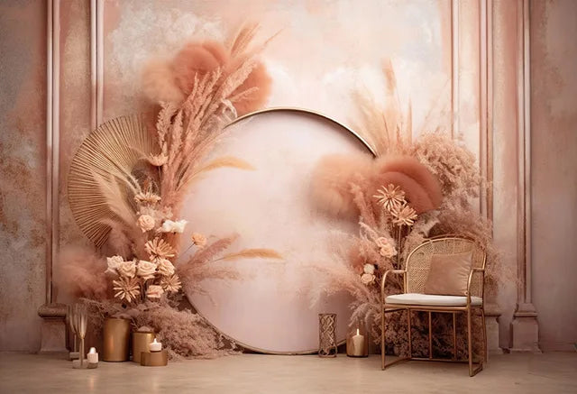 Pink Wedding Floral Backdrops Photography Bohemia Pampas Grass Birthday Decor Photo Background