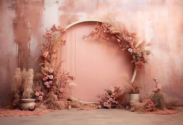 Pink Wedding Floral Backdrops Photography Bohemia Pampas Grass Birthday Decor Photo Background