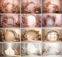 Pink Wedding Floral Backdrops Photography Bohemia Pampas Grass Birthday Decor Photo Background photo backdrop