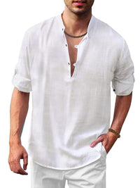 Men's Full Size Button Detail Roll-Tab Sleeve Top Plus Size Luxurious Weddings