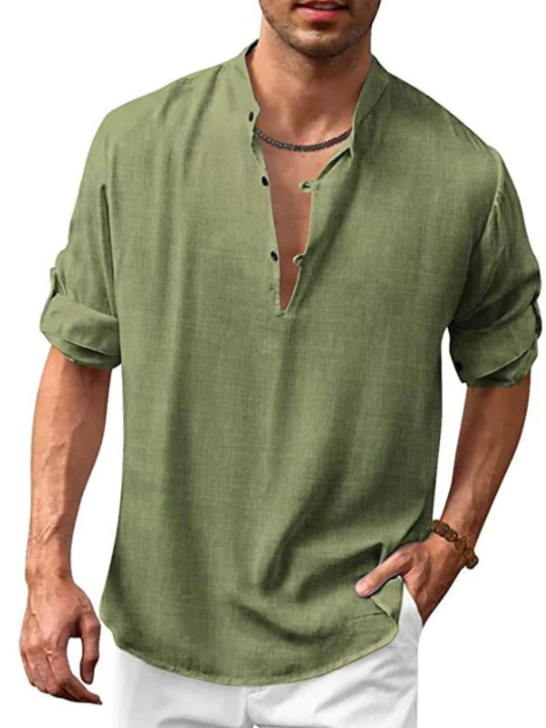 Men's Full Size Button Detail Roll-Tab Sleeve Top Plus Size Luxurious Weddings