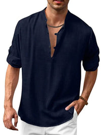 Men's Full Size Button Detail Roll-Tab Sleeve Top Plus Size Luxurious Weddings