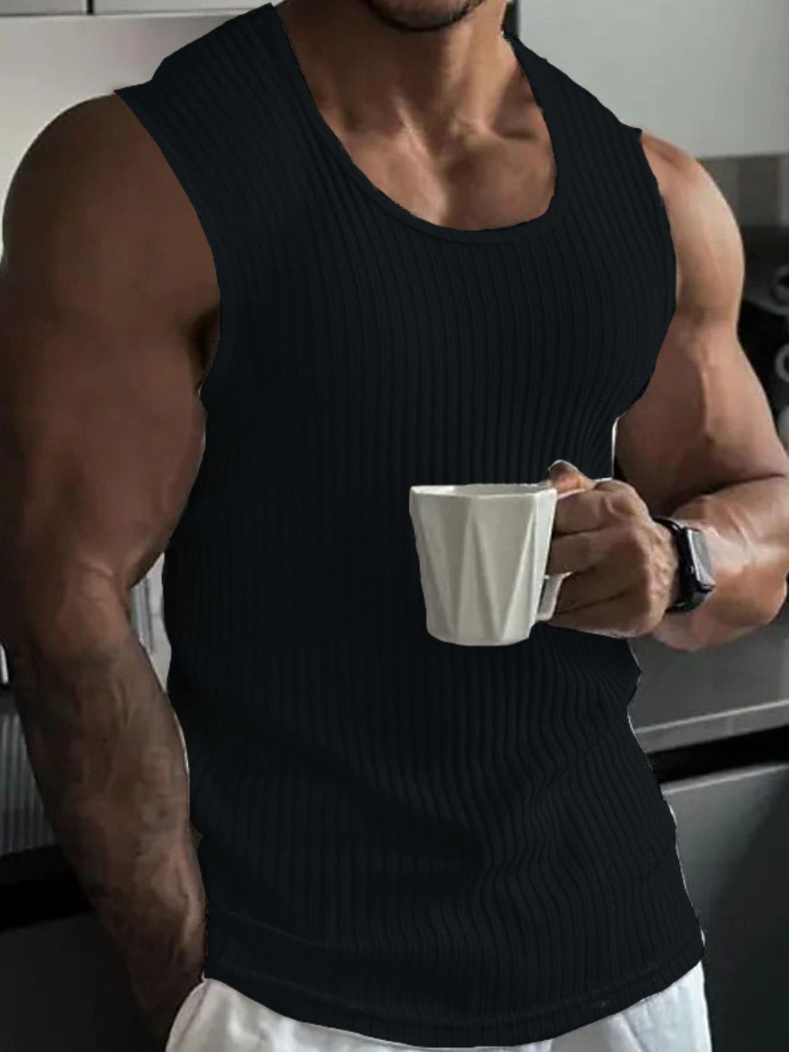 Men's Full Size Ribbed Round Neck Tank Plus Size Singlets Luxurious Weddings