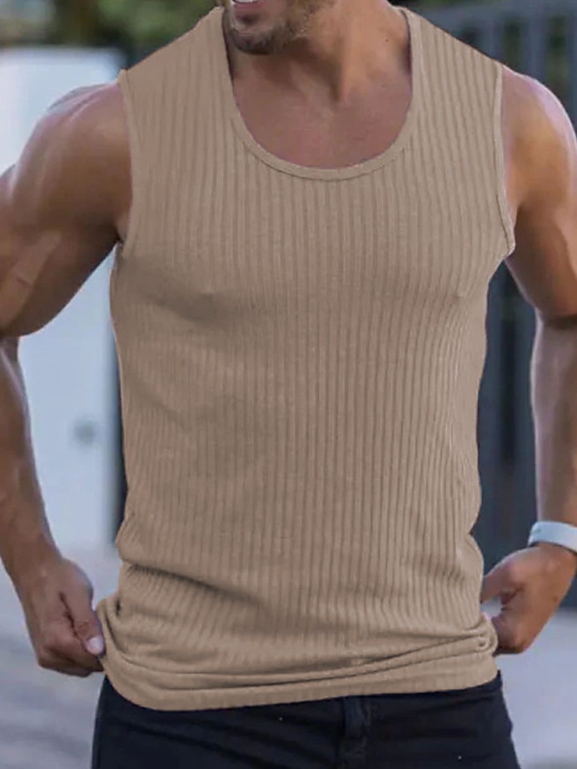 Men's Full Size Ribbed Round Neck Tank Plus Size Singlets Luxurious Weddings
