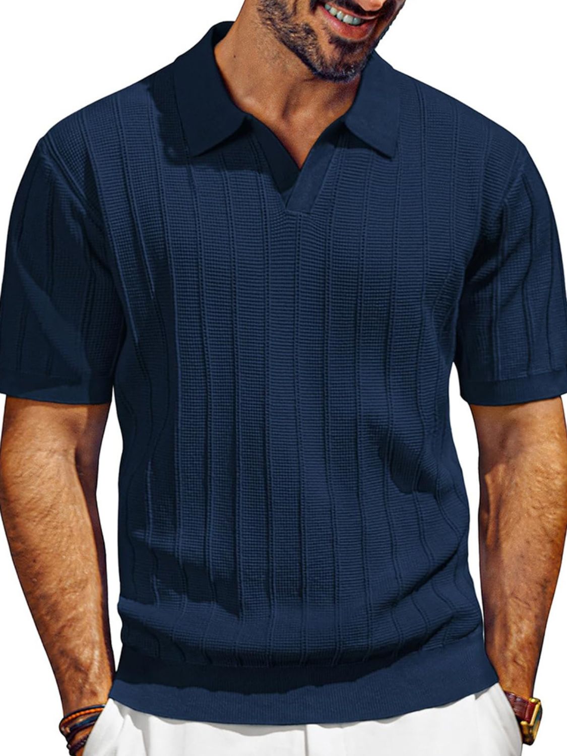 Men's Full Size Textured Collared Neck Short Sleeve Polo Plus Size Polo shirt Luxurious Weddings