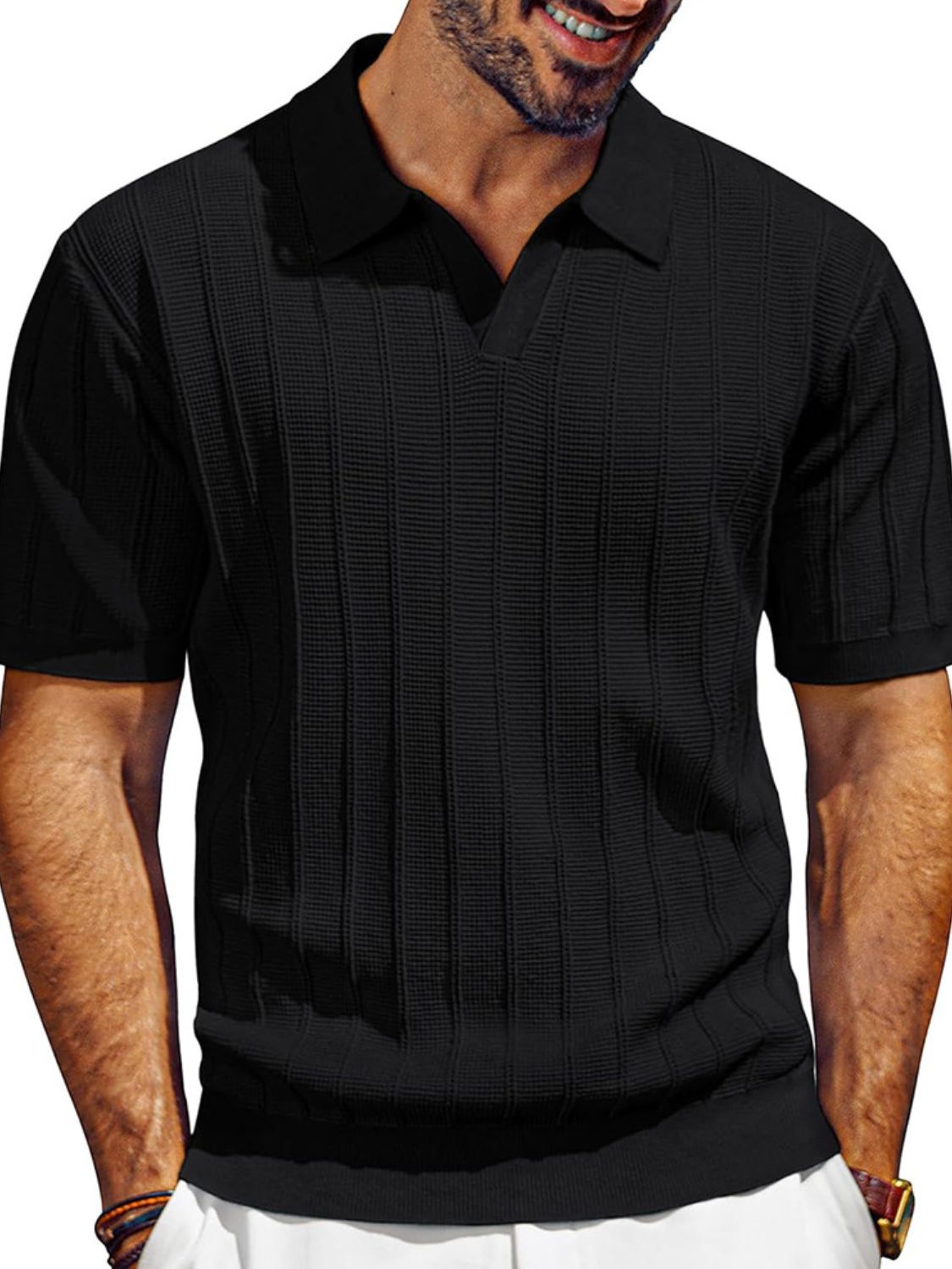 Men's Full Size Textured Collared Neck Short Sleeve Polo Plus Size Polo shirt Luxurious Weddings