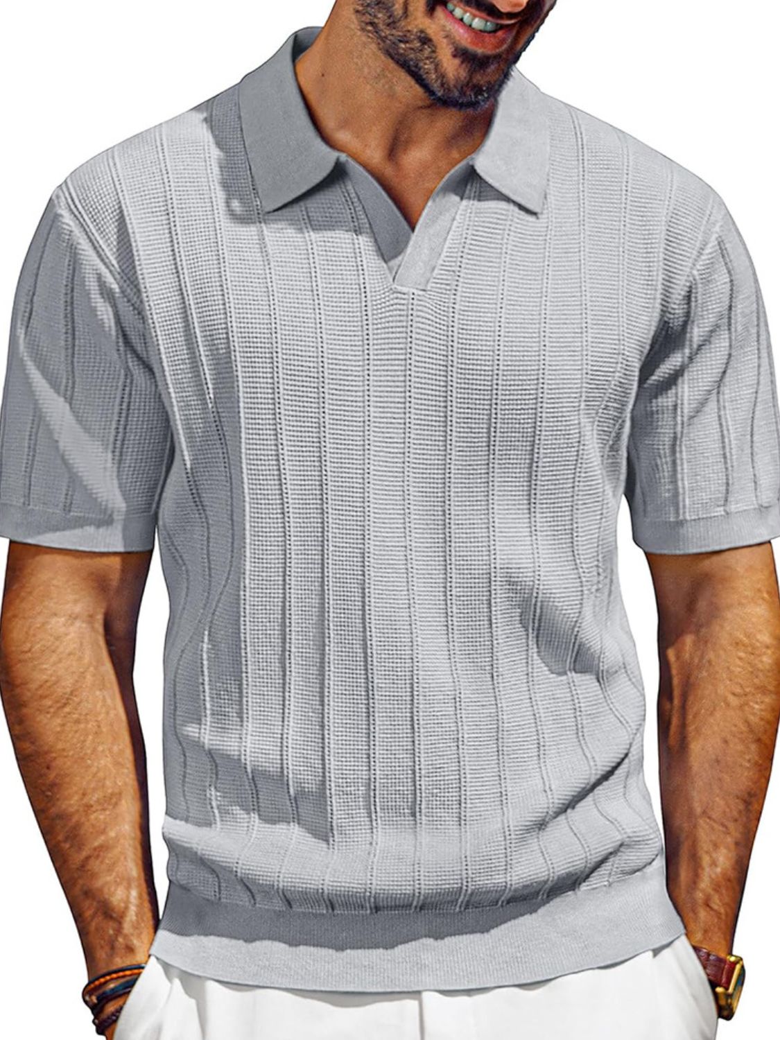 Men's Full Size Textured Collared Neck Short Sleeve Polo Plus Size Polo shirt Luxurious Weddings